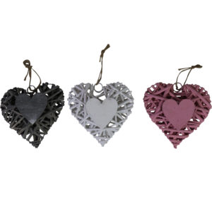 Willow heart w/wooden decoration S 15x15x5cm