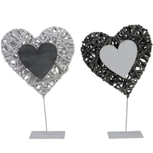 Willow heart w/ metal stand L 28x6x42cm