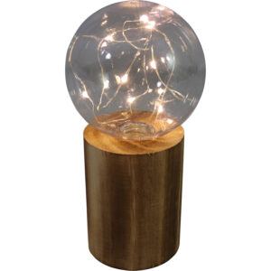 Led light bulb w/wooden base 20cmh