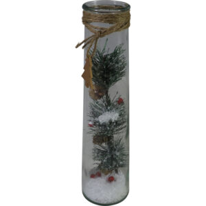 Glass vase w/x-mas decoration dia9x35cm