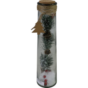 Glass vase w/x-mas decoration + Led dia9x35cm