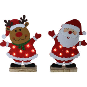 Felt santa/deer on wooden base w/Led 31x6x41cm