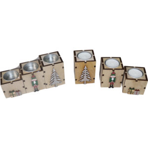 Wooden tealight holder 18x6x8.5cm