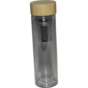 Drinking glass bottle w/steel sieve dia 7.2x24.5cm