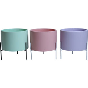 Ceramic flower pot in metal stand d14.5x15cm