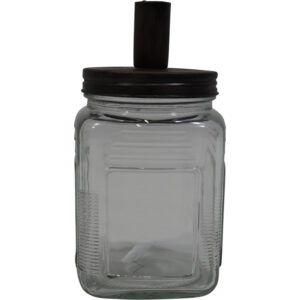 Glass jar w/taper candle holder lid d.9x18cm