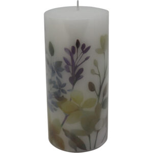 Paraffin candle w/flowers d.7x15cm