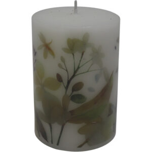 Paraffin candle w/flowers d.7x10cm