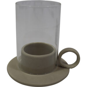 Ceramic tealight holder w/glass 11.5x10.3x11.5cm