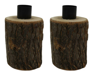 Wooden taper candle holder 6.5x7x12cm S/2