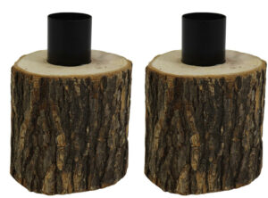 Wooden taper candle holder 6.5x7x10cm S/2