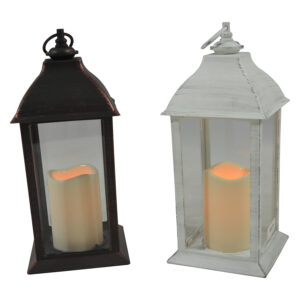 Plastic lantern w/ LED candle L 14x14x32cm