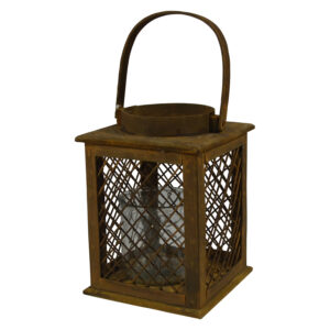 Wooden lantern w/glass L 19.5x19.5x26.5cm