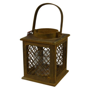 Wooden lantern w/glass M 17.5x17.5x22.5cm