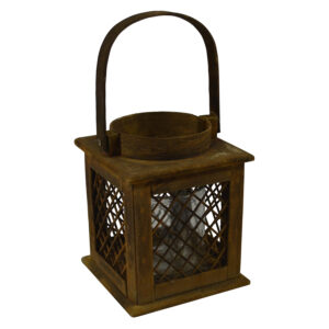 Wooden lantern w/glass S 15.5x15.5x19cm