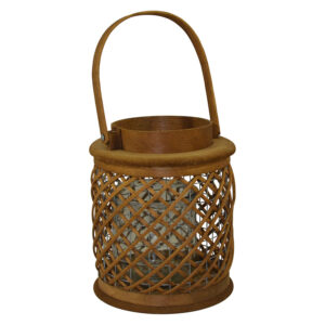 Wooden lantern round w/glass L dia 19x22.5cm