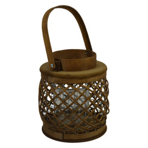 Wooden lantern round w/glass M dia 18x20cm