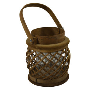 Wooden lantern round w/glass S dia 16x17.5cm