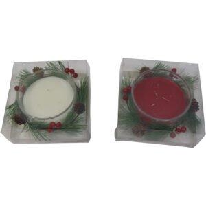 Wax candle holder w/x-mas wreath d.13x8cm