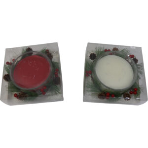 Wax candle holder w/x-mas wreath d.15x8.5cm