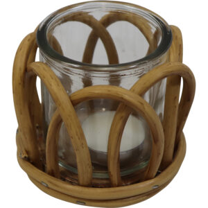 Glass tealight holder in bamboo holder d.10x9cm