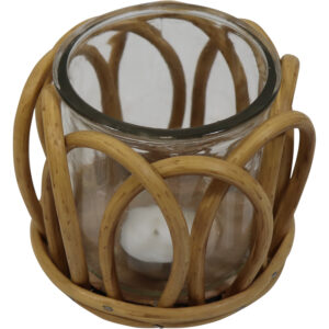 Glass tealight holder in bamboo holder d.12x11cm