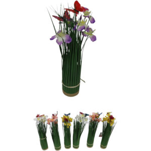 Grass bunch w/flowers + butterflies 38cmL