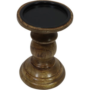 Mango wood pillar candle holder d.10x15.5cm