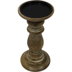 Mango wood pillar candle holder d.10x21cm