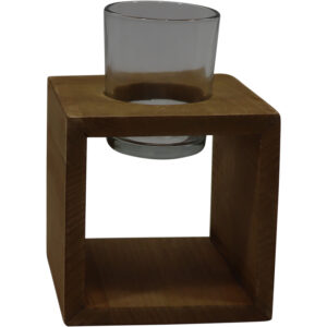Wooden tealight holder w/glass 10x10x13.5cm