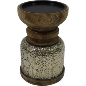 Mango wood pillar candle holder d.10x15.5cm