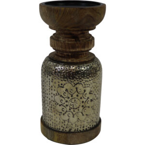 Mango wood pillar candle holder d.10x20.5cm