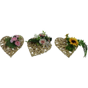 Rattan heart w/flower deco 20x20x10cm