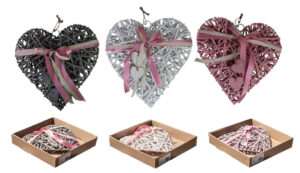 Willow heart w/ribbon decoration L 38x38x9cm