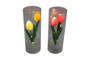 Glass Led cylinder w/tulip d.9x25cm