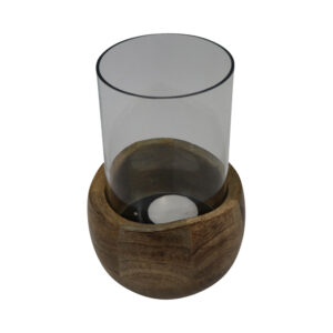 Mango wood tealight holder w/glass d.11.5x19cm