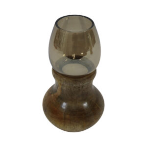 Mango wood tealight holder w/glass d.10x18cm