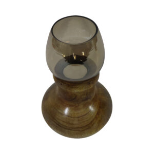 Mango wood tealight holder w/glass d.12.5x21cm