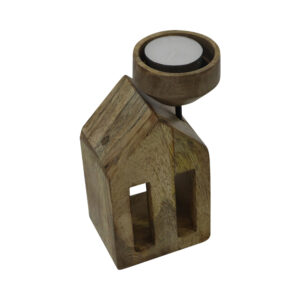 Mango wood tealight holder house 9.5x6.5x16cm