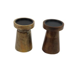 Mango wood pillar candle holder d.10x15cm