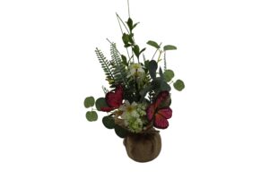 flowers in burlap wrapped pot 32cmH