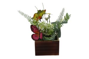 flowers in wooden pot 22cmH