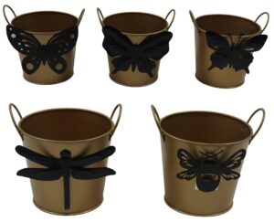 Metal bucket w/decoration 15x13x14cm