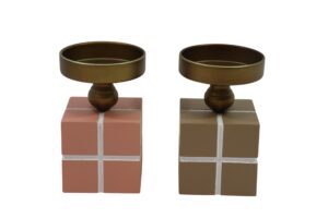 Metal pillar candle holder w/mdf base 9x9x15cm