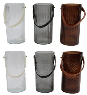 Glass vase w/pu handle 12x10.5x21cm