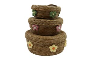 Straw basket w/lid S/3