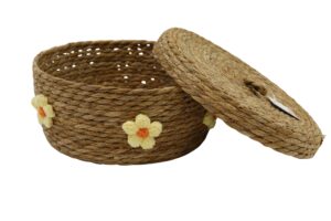 Straw basket w/lid d.30x14cm
