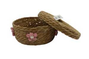 Straw basket w/lid d.26x12cm