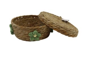 Straw basket w/lid d.21x10cm