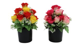Mixed flowers in plastic pot 32cmH